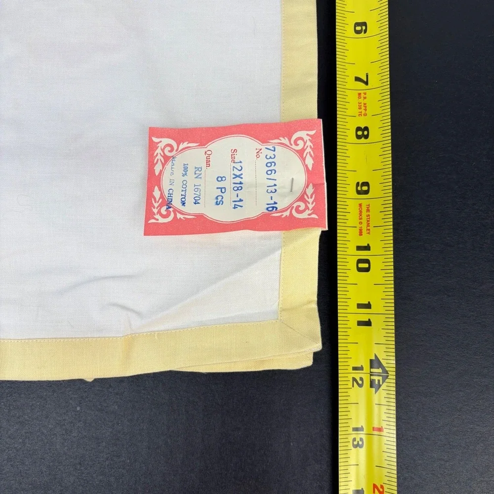 Vintage Handmade Placemat Napkin Set 8pc Floral Embroidered White‎ Yellow Cotton